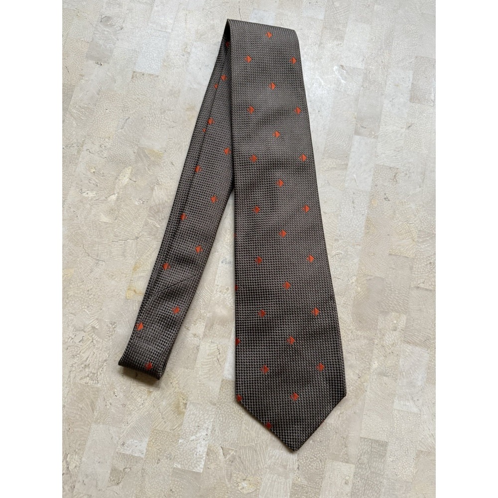 Kiton Napoli $370 Taupe Orange geometric 100% Silk Tie 3.75" ITALY Luxury Career